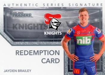 2022 NRL Traders - Authentic Signatures White Redemption #ASW08 Jayden Brailey Front